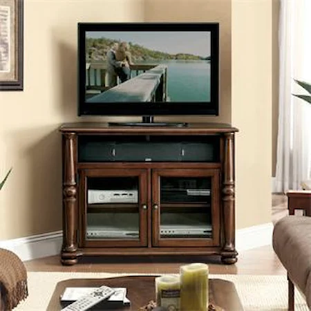 Corner TV Console with 2 Beveled Glass Doors and Wiring Access